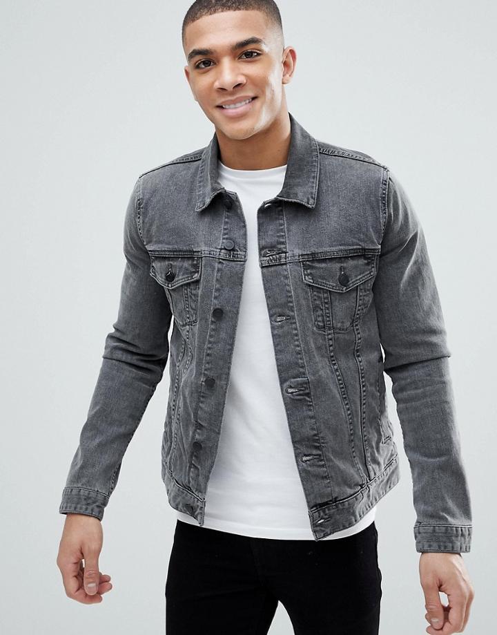 Asos Skinny Denim Jacket In Gray - Gray