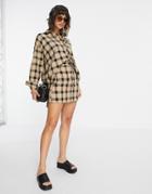 Asos Design Mini Skirt In Tan And Black Plaid Print - Part Of A Set-multi