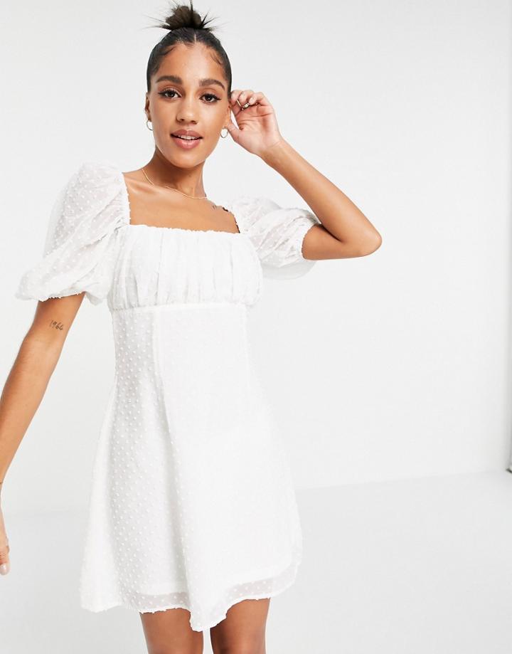 Missguided Textured Dress With Ruched Bust In White
