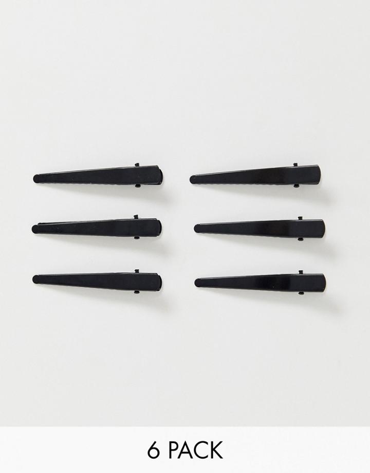 Asos Design Pack Of 6 Basic Hair Clips In Black - Black