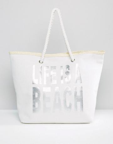 South Beach 'lifes A Beach' Beach Bag - Silver