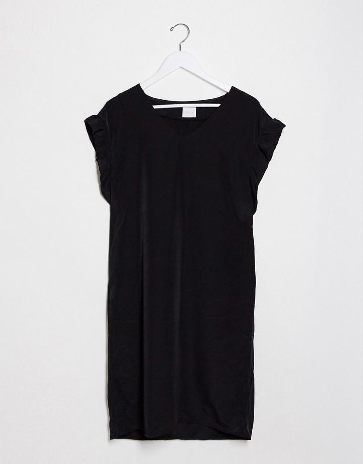 Vila Ruffle Sleeve Swing Dress In Black