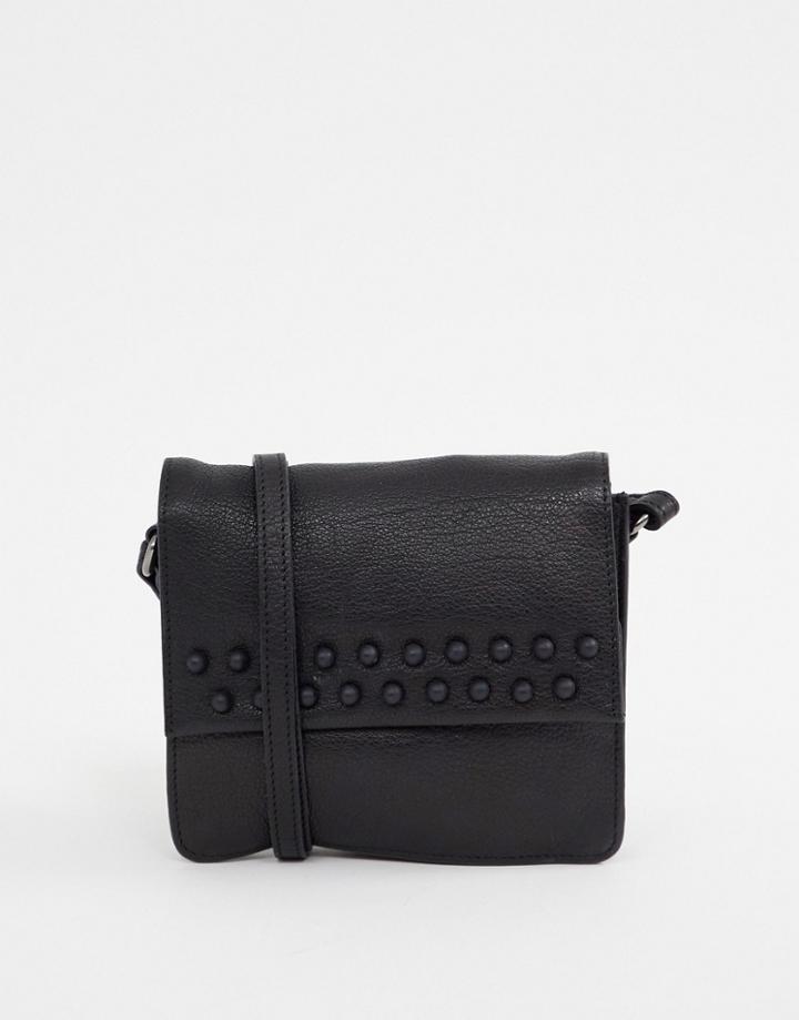 Urbancode Leather Cross Body Bag With Small Stud Detail - Black