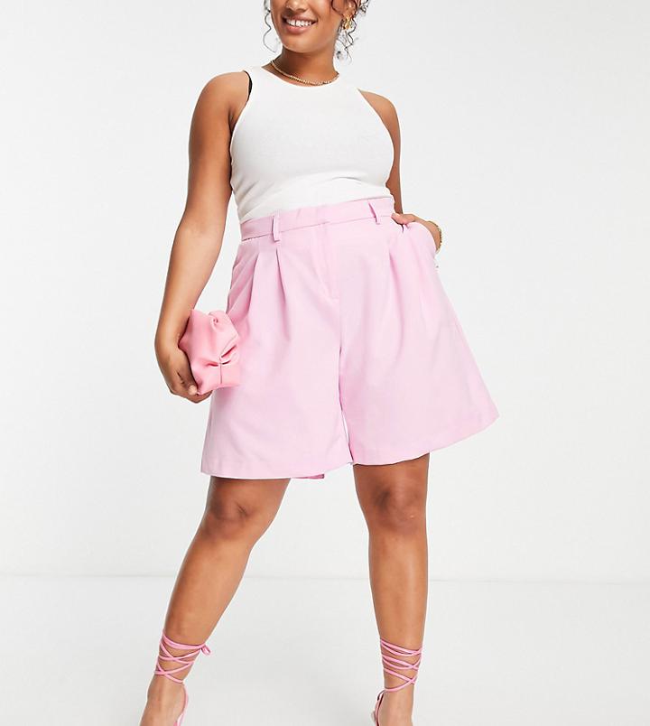 Vero Moda Curve Tailored Suit Shorts In Pink