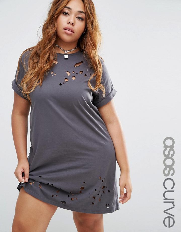 Asos Curve T-shirt Dress With Nibbles - Gray