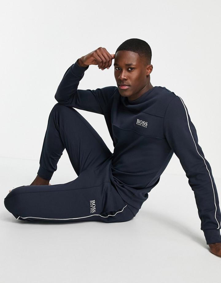 Boss Bodywear Crew Neck Sweatshirt With Contrast Logo In Navy Suit 5