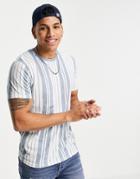 Brave Soul Crew Neck Vertical Stripe T-shirt In Dusty Blue-blues