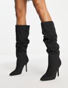 Missguided Faux Suede Ruched Knee High Boot In Black