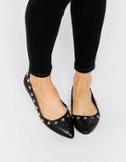 Truffle Collection Nicky Stud Point Flat Shoes - Black Snake Pu