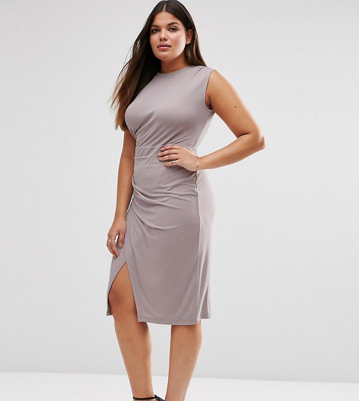 Asos Curve Midi Dress With Drape Side - Pink