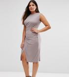 Asos Curve Midi Dress With Drape Side - Pink
