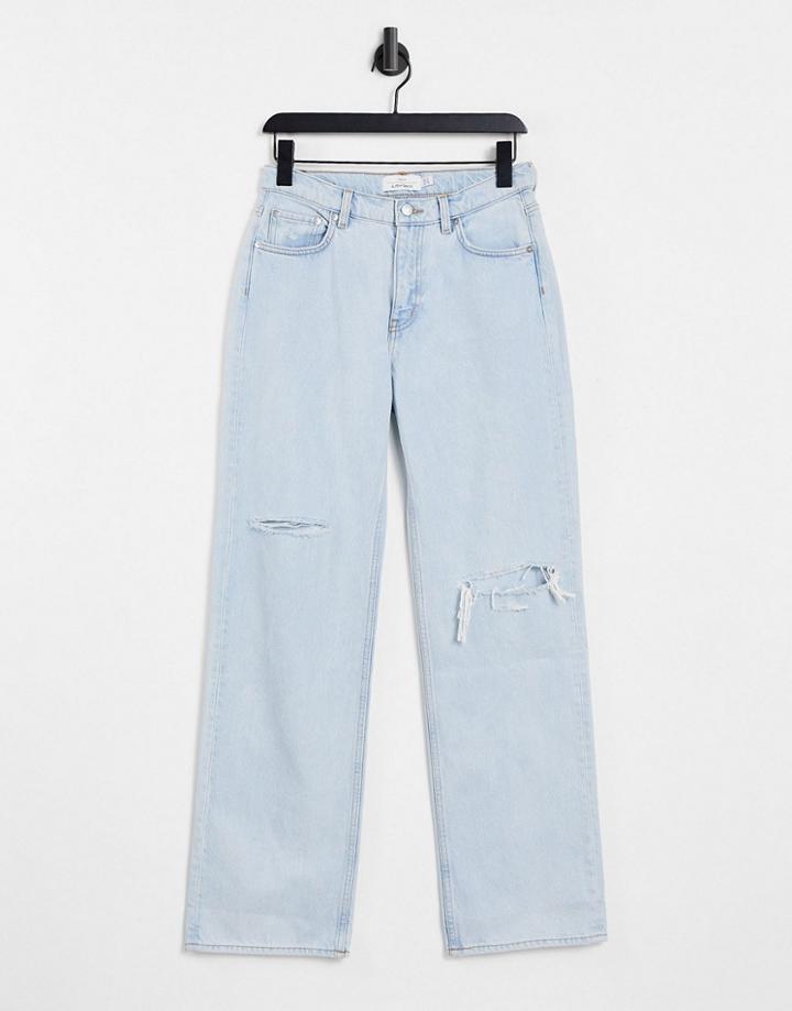 & Other Stories Precious Cotton Low Rise Relaxed Fit Ripped Jeans In Light Blue - Lblue-blues