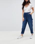 Asos Carpenter Jeans With Button Front Detail In Mid Wash - Blue