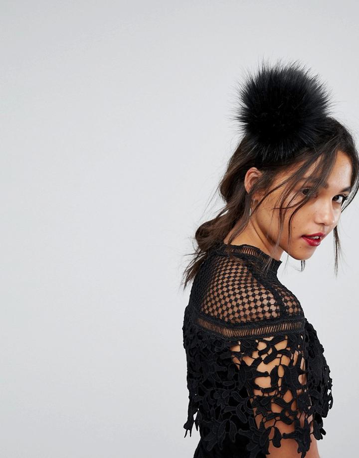 Johnny Loves Rosie Oversized Fluffy Pom Headband - Black