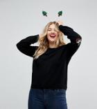Asos Curve Holidays Sweater With Sequin Pudding Elbow Patches - Black