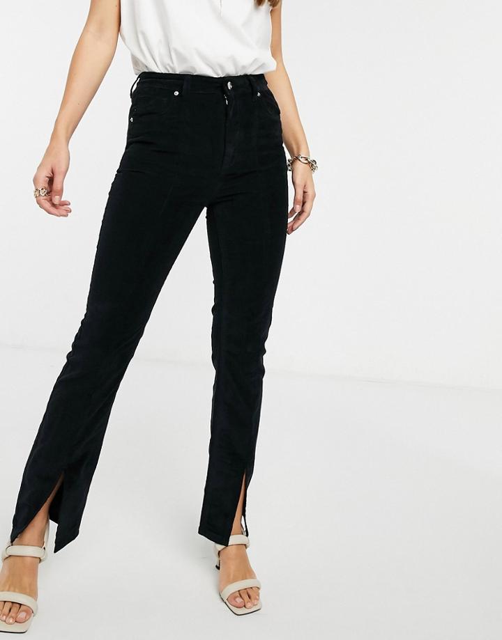 Asos Design High Rise 'sassy' Cigarette Jeans With Front Slit In Black Cord