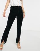 Asos Design High Rise 'sassy' Cigarette Jeans With Front Slit In Black Cord