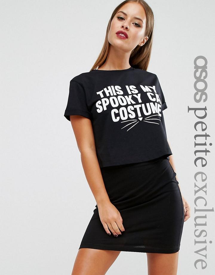 Asos Petite Halloween This Is My Spooky Cat Cropped T-shirt - Black