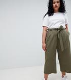 Asos Design Curve The Culotte With Tie Waist - Green