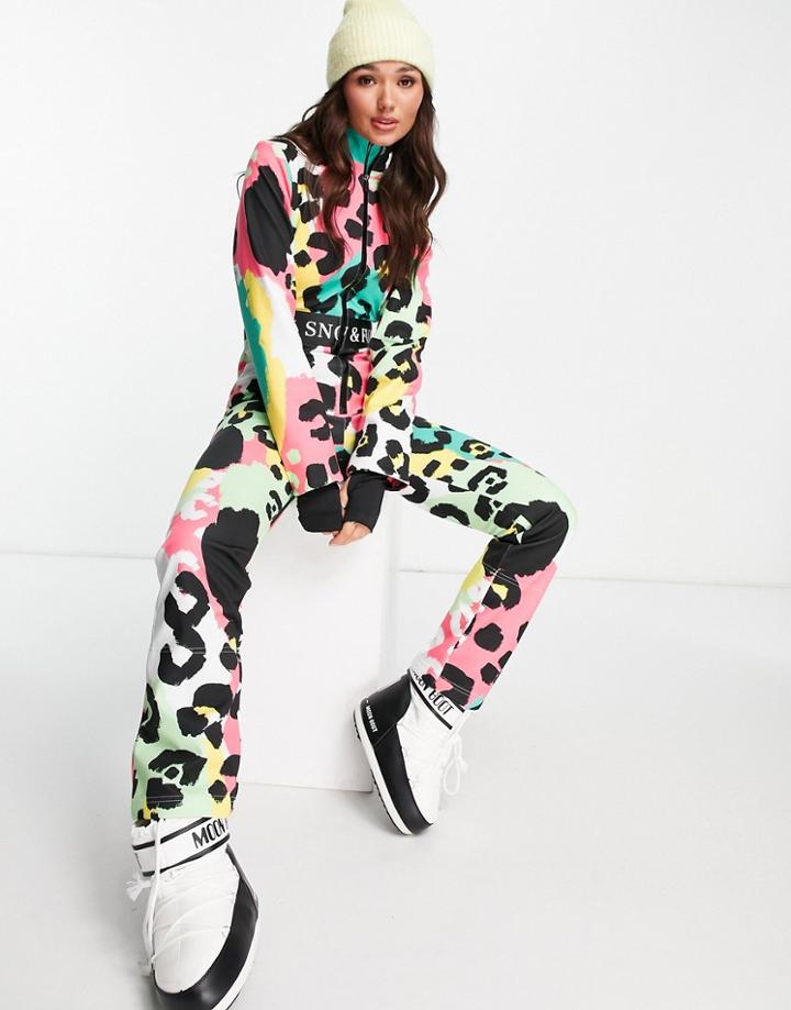 Liquorish Ski Waterproof Suit In Multi Animal Print