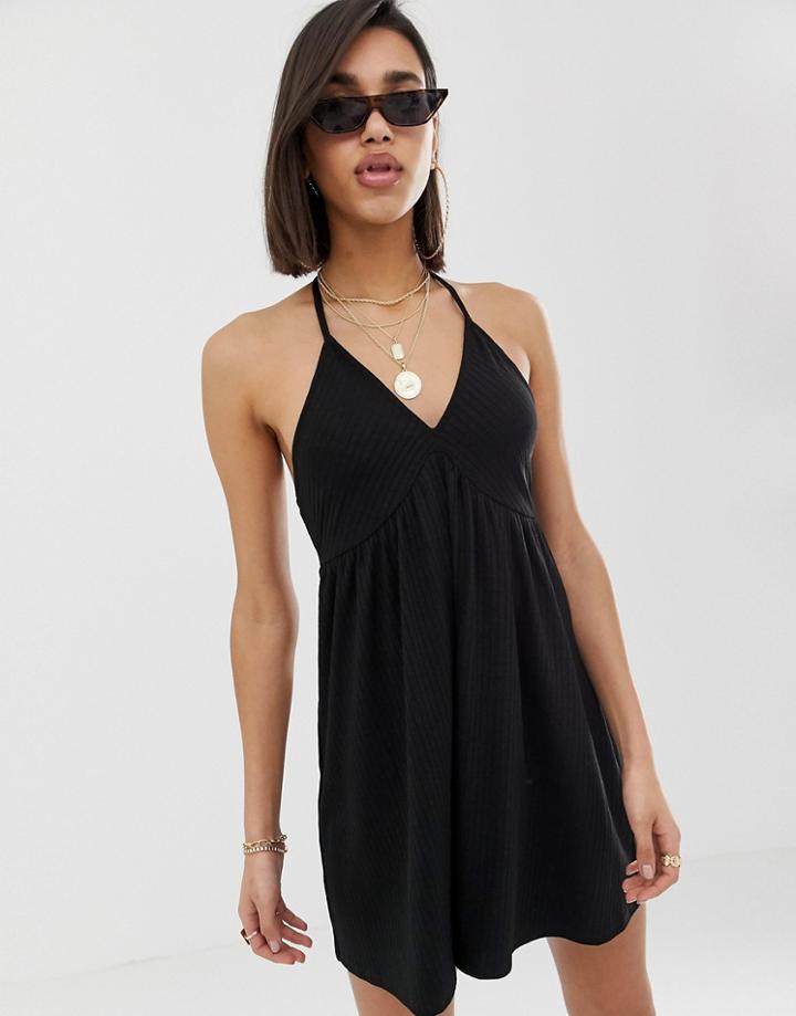 Asos Design Halterneck Rib Sundress-black