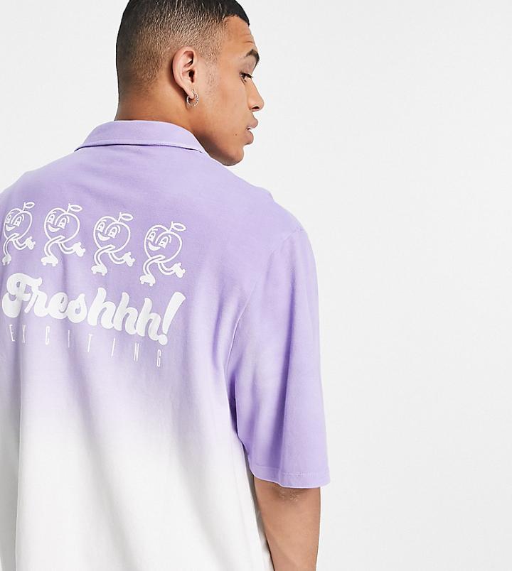 Collusion Oversized Jersey Shirt In With Cartoon Print In Purple Ombre Pique Fabric