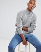Selected Homme Knitted High Neck Sweater With Silk Mix Fleck Detail - Gray