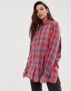 Asos Design Long Sleeve Plaid Check Boyfriend Shirt - Multi
