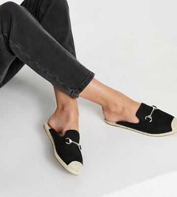 London Rebel Wide Fit Espadrille Mules With Snaffle Trim-black