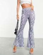 Fashionkilla Flared Pant In Snake Print-multi