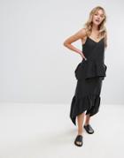 Monki Asymmetric Hem Pleated Midi Skirt - Black