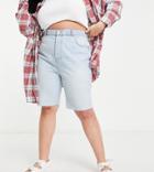 Asos Design Curve Cotton Blend Denim '90s' Longline Shorts In Lightwash - Mblue-blues