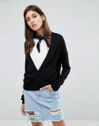 Asos Cardigan In Fine Knit With One Button - Black