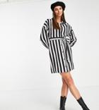 Asos Design Tall Button Through Belted Mini Shirt Dress In Stripe-multi