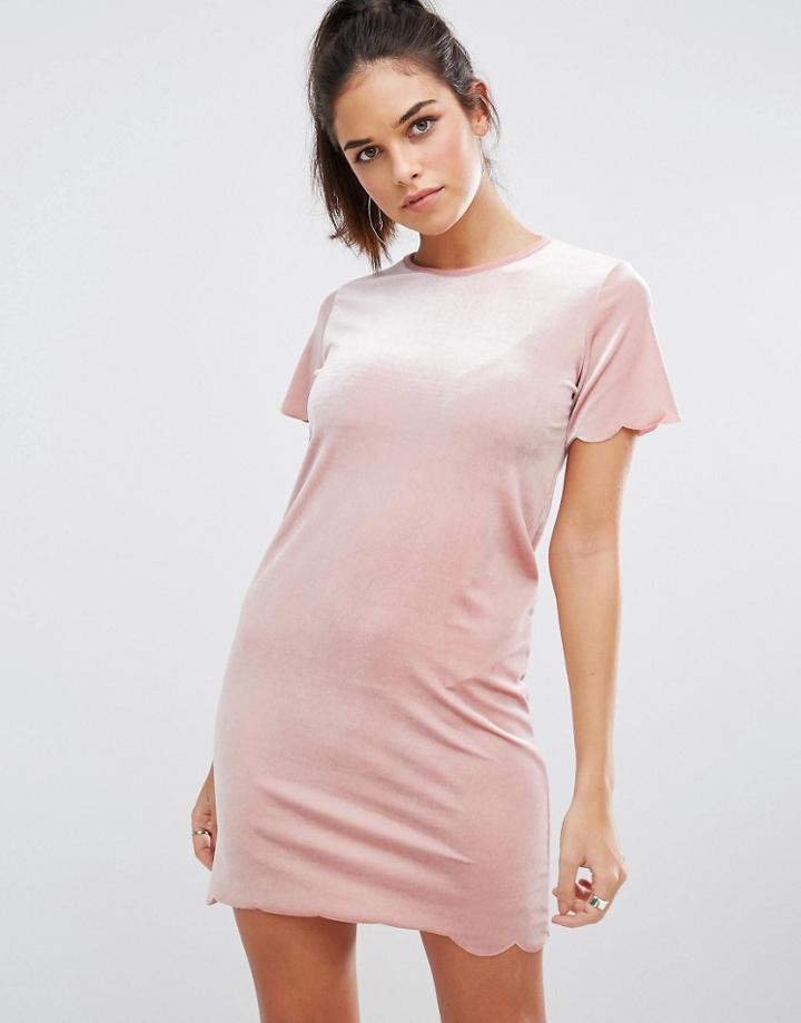 Daisy Street Velvet Scallop Shift Dress - Cream