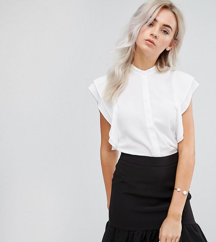 Asos Design Petite Blouse With Frill Shoulder-white