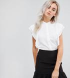 Asos Design Petite Blouse With Frill Shoulder-white