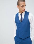 Asos Design Wedding Skinny Suit Waistcoat In Blue Micro Texture - Blue