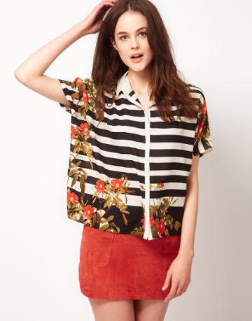 Kookai Stripe And Floral Shirt