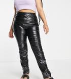 Extro & Vert Plus Pu Faux Leather Leggings With Seam Detail In Black