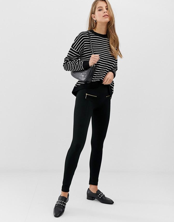 Qed London Double Zip Leggings In Black - Black