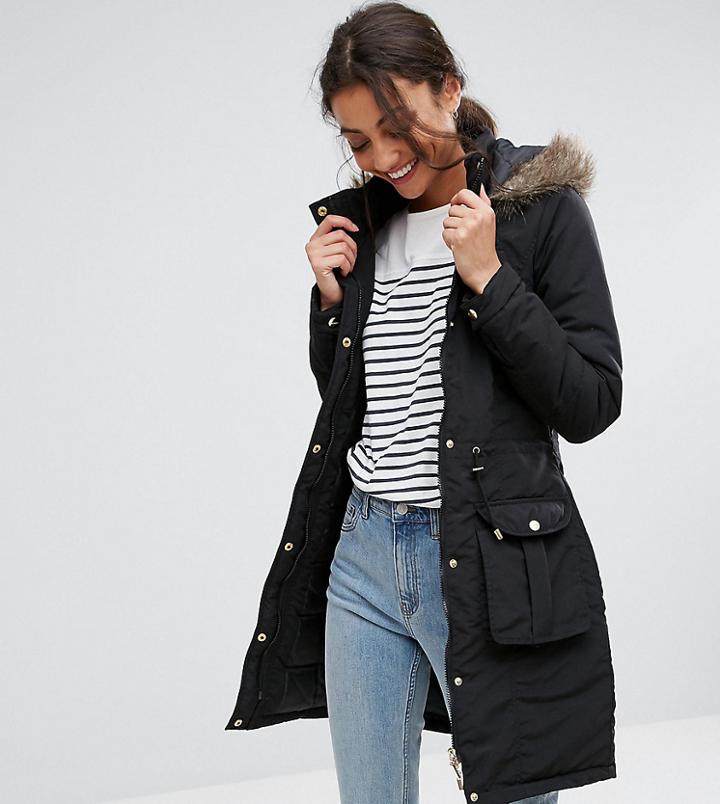 Brave Soul Tall Hooded Mid Parka - Black