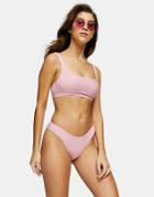 Topshop High Leg Ribbed Bikini Bottoms In Pink