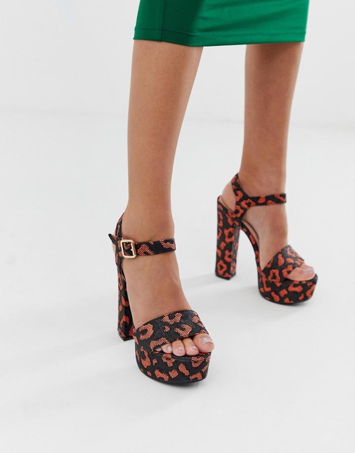 Glamorous Orange Animal Platform Sandals