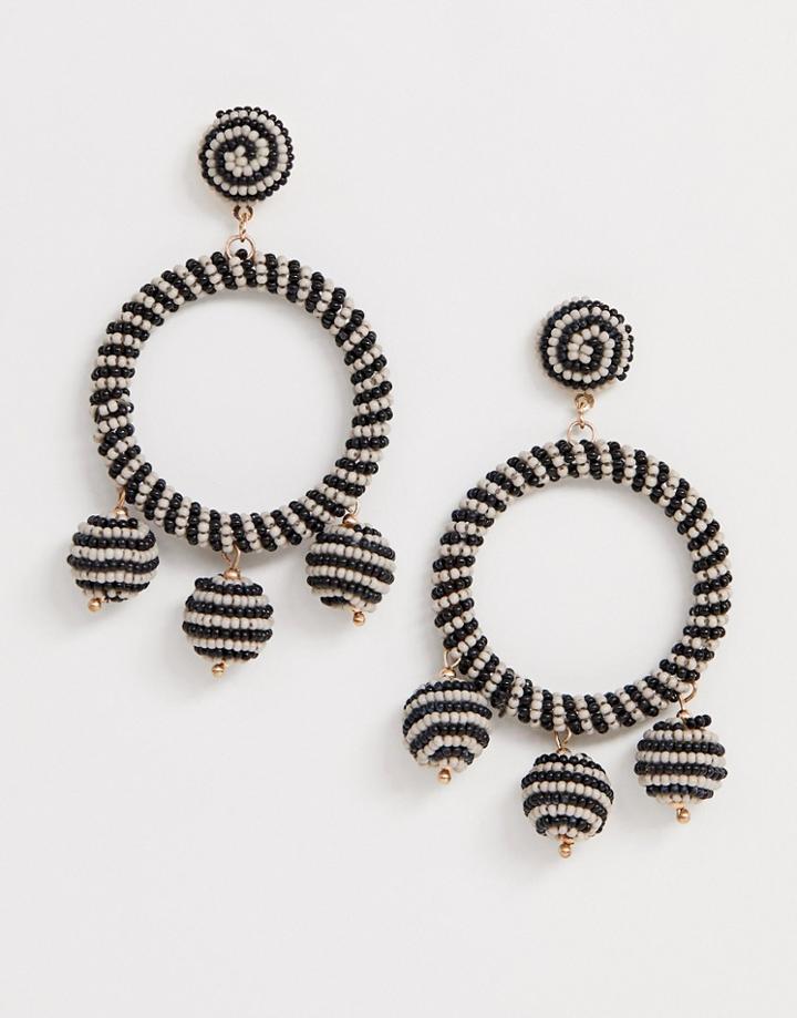 Pieces Stripe Hanging Ball Hoop Earrings - Multi