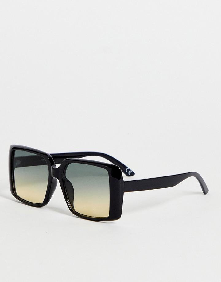 Asos Design Recycled Frame Oversized 70s Sunglasses In Black With Ocean Lens