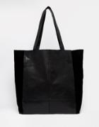 Warehouse Leather And Suede Shopper In Black - Black