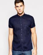 Boss Orange Shirt In Linen Short Sleeves In Navy - Navy