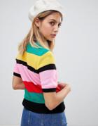 Asos Design Bright Stripe Knitted Tee-multi