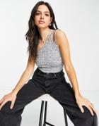 Topshop One Shoulder Spacedye Crop Top In Monochrome - Part Of A Set-multi